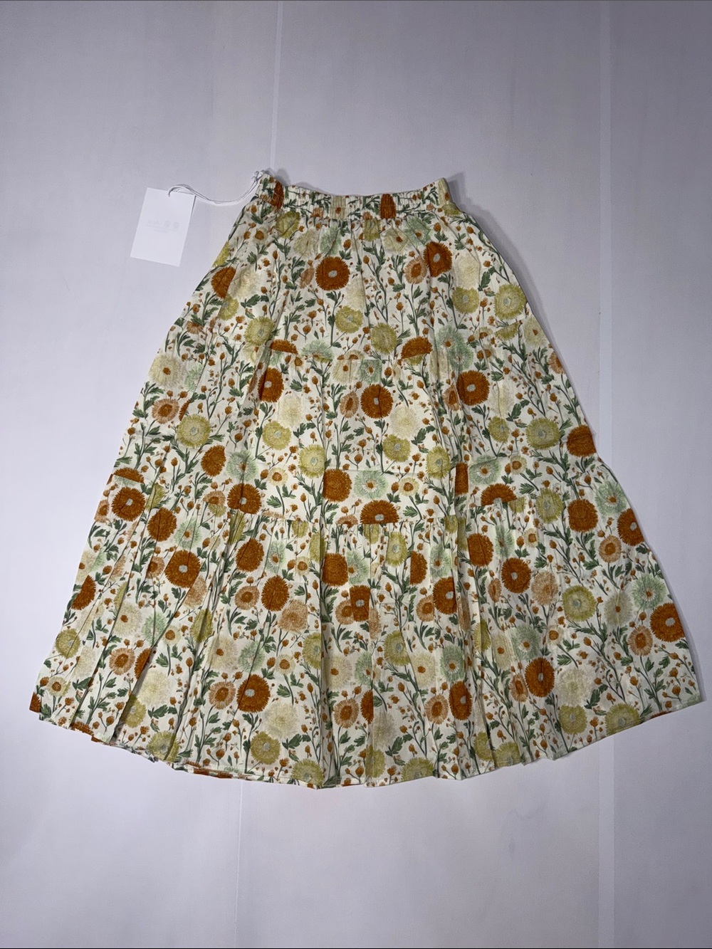 Floral Tiered Maxi Skirt - Cream & Mustard S NWT